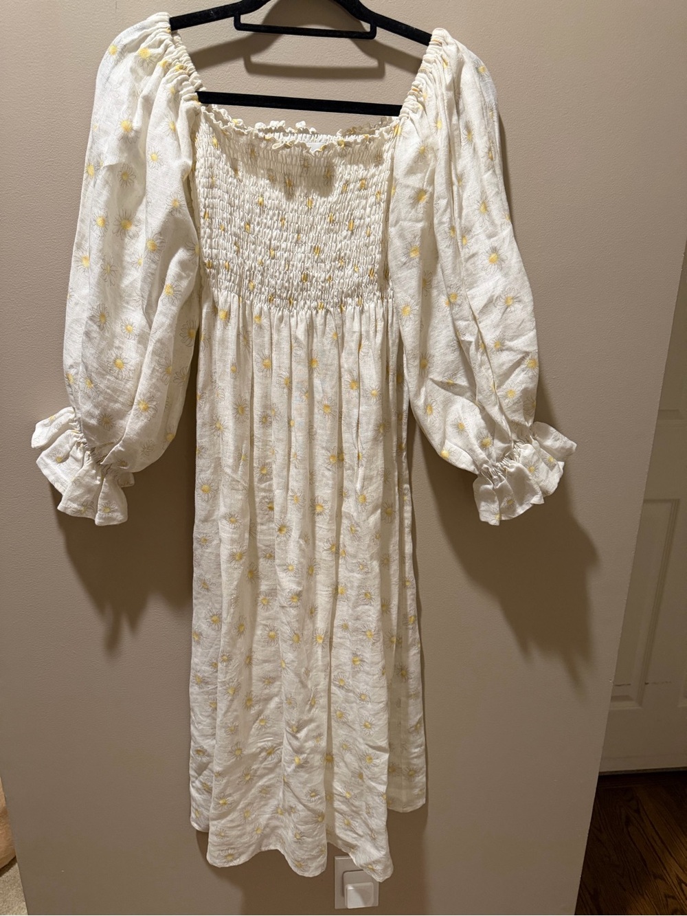 Sleeper Atlanta Off The Shoulder Linen Midi Dress Daisy Medium - Picture 10 of 11
